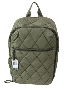 NWT Vera Bradley Quilted Lay Flat Multipocket Laptop Backpack Army Green